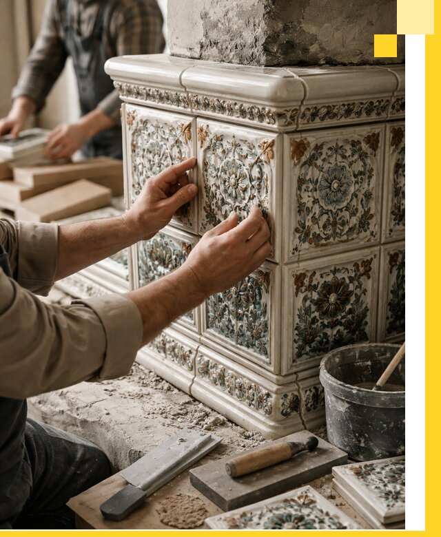 Изразцовые камины под ключ в Кондопоге: проект и монтаж