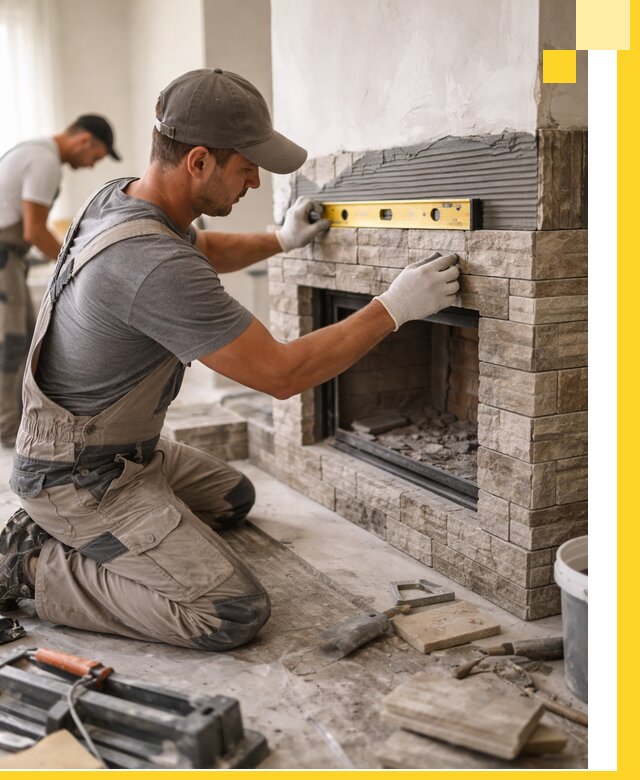 Облицовка каминов в Кондопоге, монтаж и отделка натуральным камнем