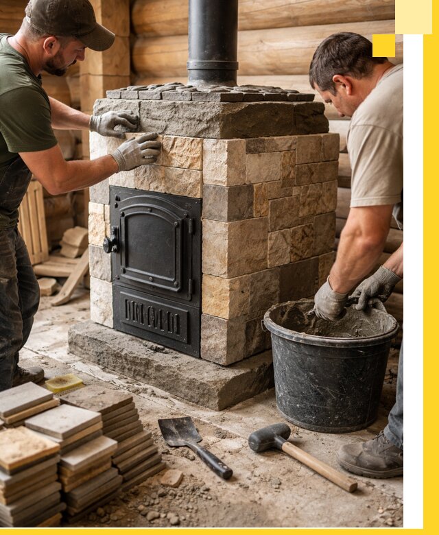 Облицовка банной печи под ключ в Кондопоге: камень и плитка