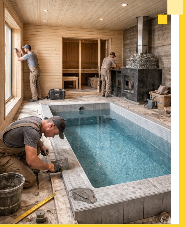 Проект бани с бассейном и сауной в Кондопоге под ключ