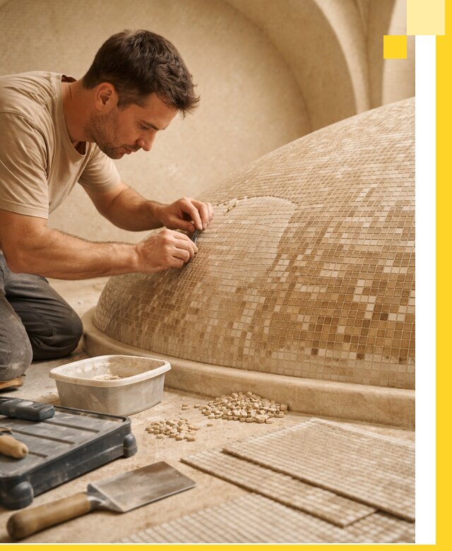 Профессиональная укладка мозаики для хамама под ключ в Кондопоге