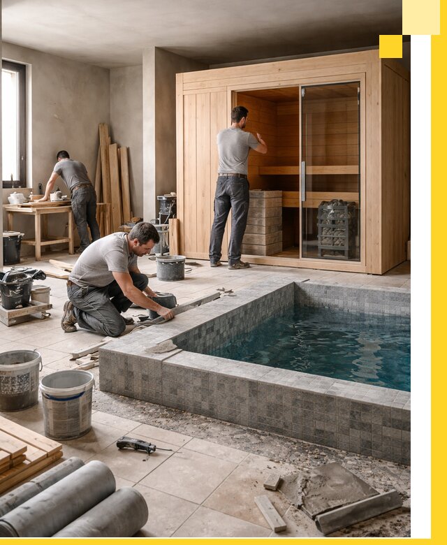 SPA зоны под ключ с бассейном сауной и печью в Кондопоге